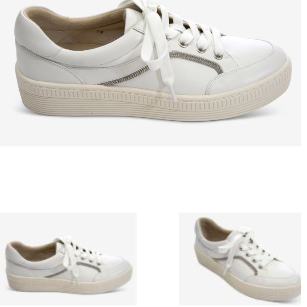 Vaneli Yoela White Leather Sneakers trimmed in silver size 11